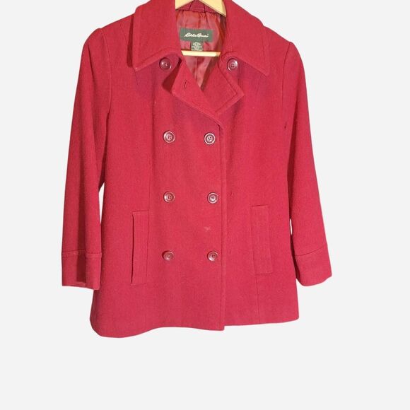 Eddie Bauer Women's Classic Vintage y2k Red Pea Coat - Picture 2 of 4